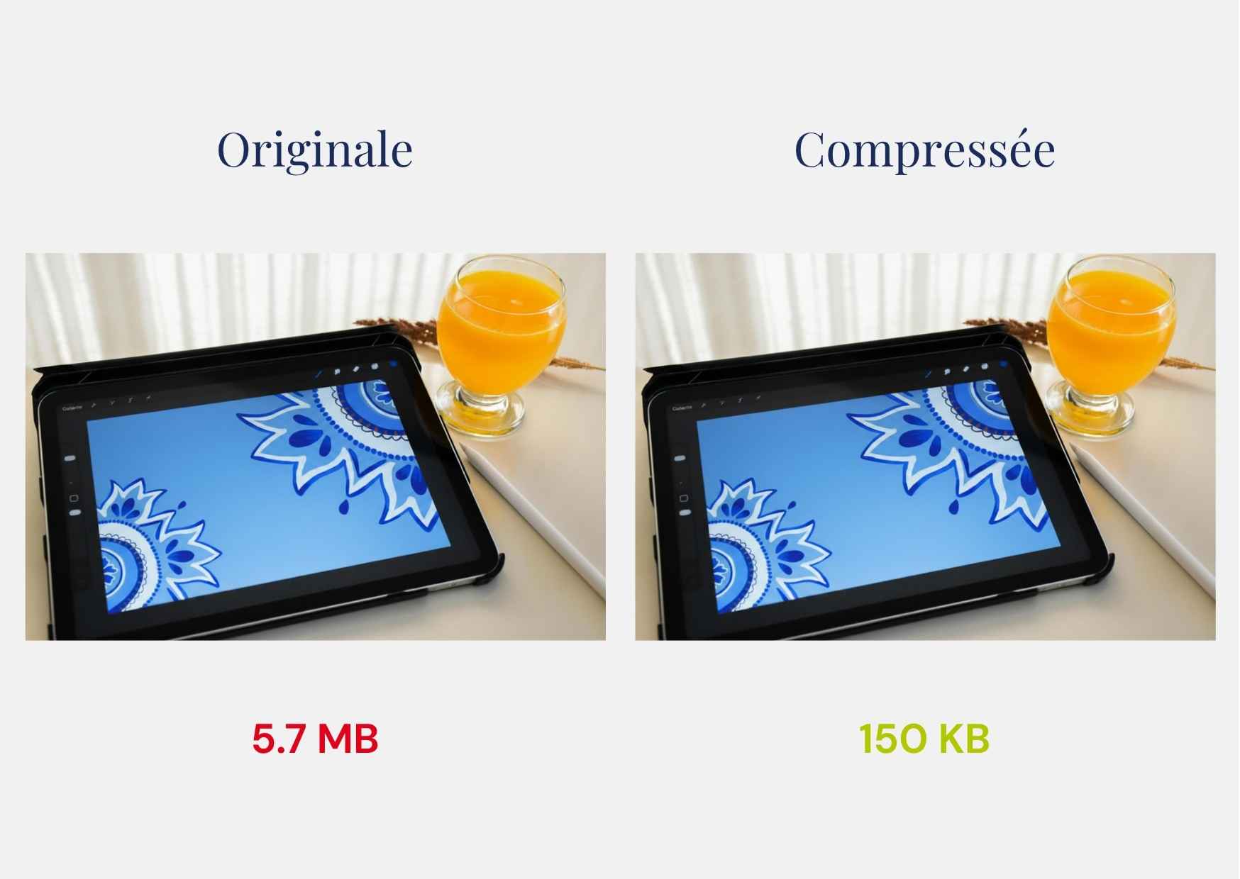 comparaison avant après compression image web