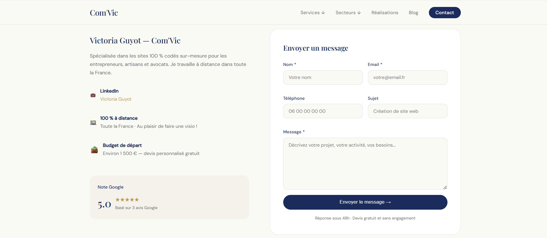 exemple de page contact efficace pour site web